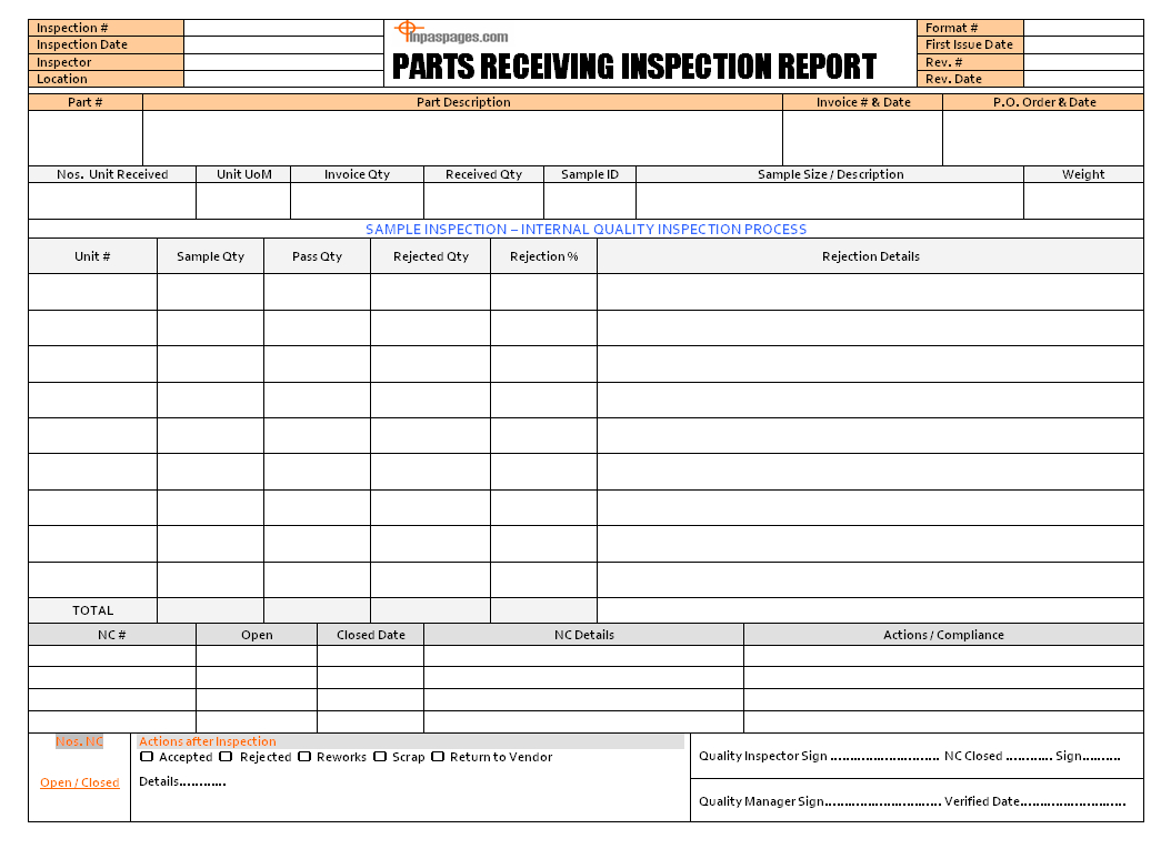 Parts Receiving Inspection Report Format Pertaining To Part Inspection Report Template