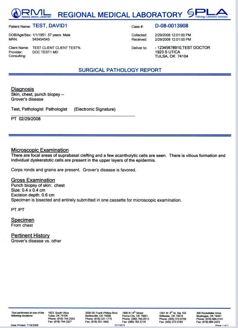 Pathology Report Examples | Regional Medical Laboratory With Regard To Dr Test Report Template