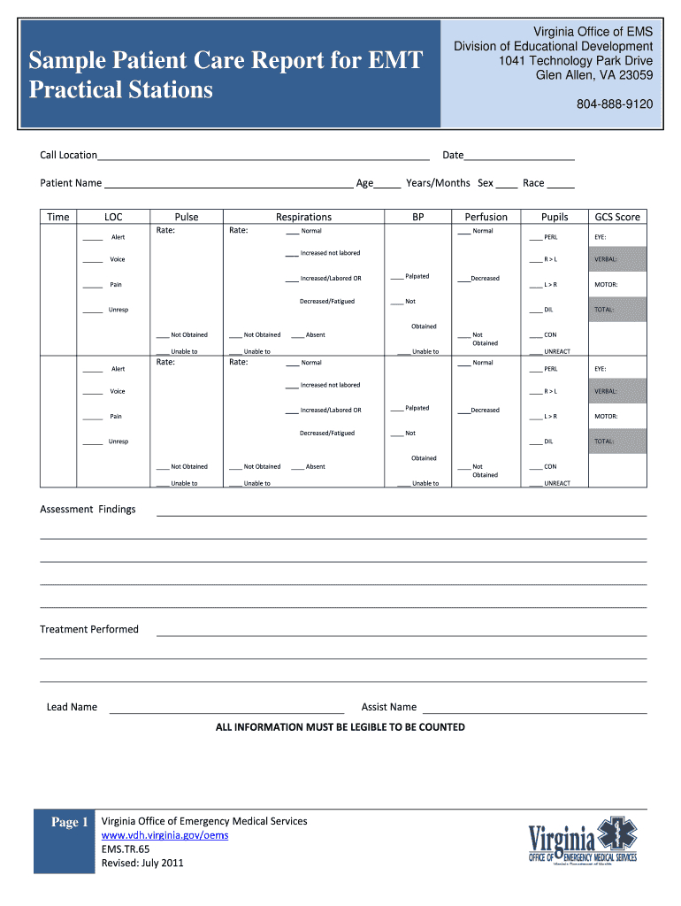Patient Care Report - Fill Online, Printable, Fillable Inside Patient Care Report Template