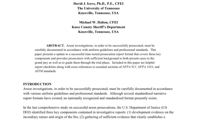 Pdf) A Comprehensive Prosecution Report Format For Arson Cases with regard to Sample Fire Investigation Report Template