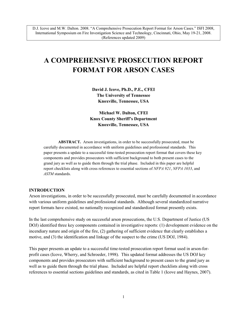 Pdf) A Comprehensive Prosecution Report Format For Arson Cases With Regard To Sample Fire Investigation Report Template