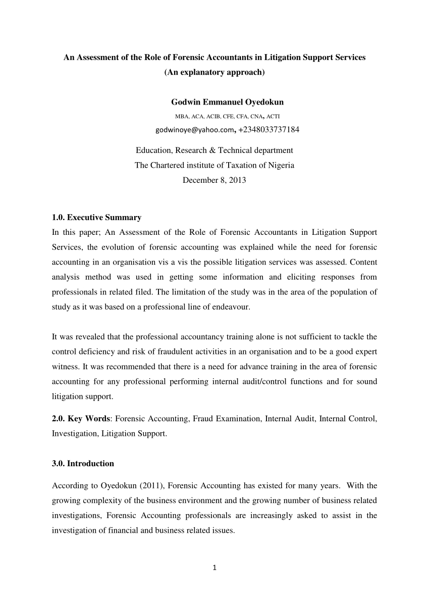 Pdf) An Assessment Of The Role Of Forensic Accountants In In Forensic Accounting Report Template