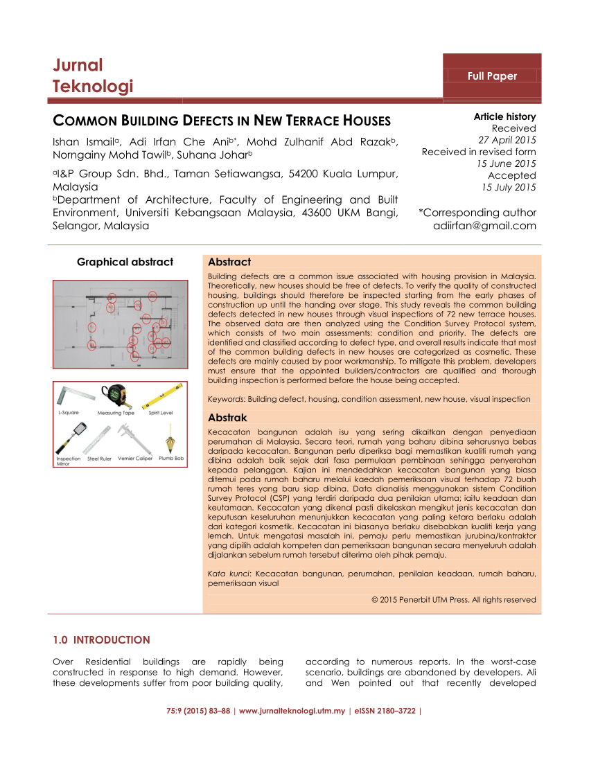 Pdf) Common Building Defects In New Terrace Houses Pertaining To Building Defect Report Template