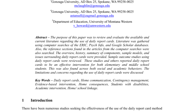 Pdf) Daily Report Cards: A Recommended Intervention In The intended for Daily Report Card Template For Adhd