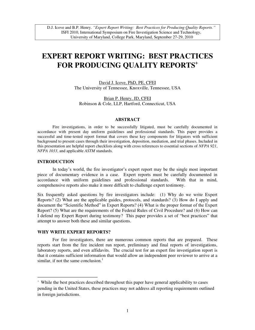 Pdf) Expert Report Writing: Best Practices For Producing For Sample Fire Investigation Report Template