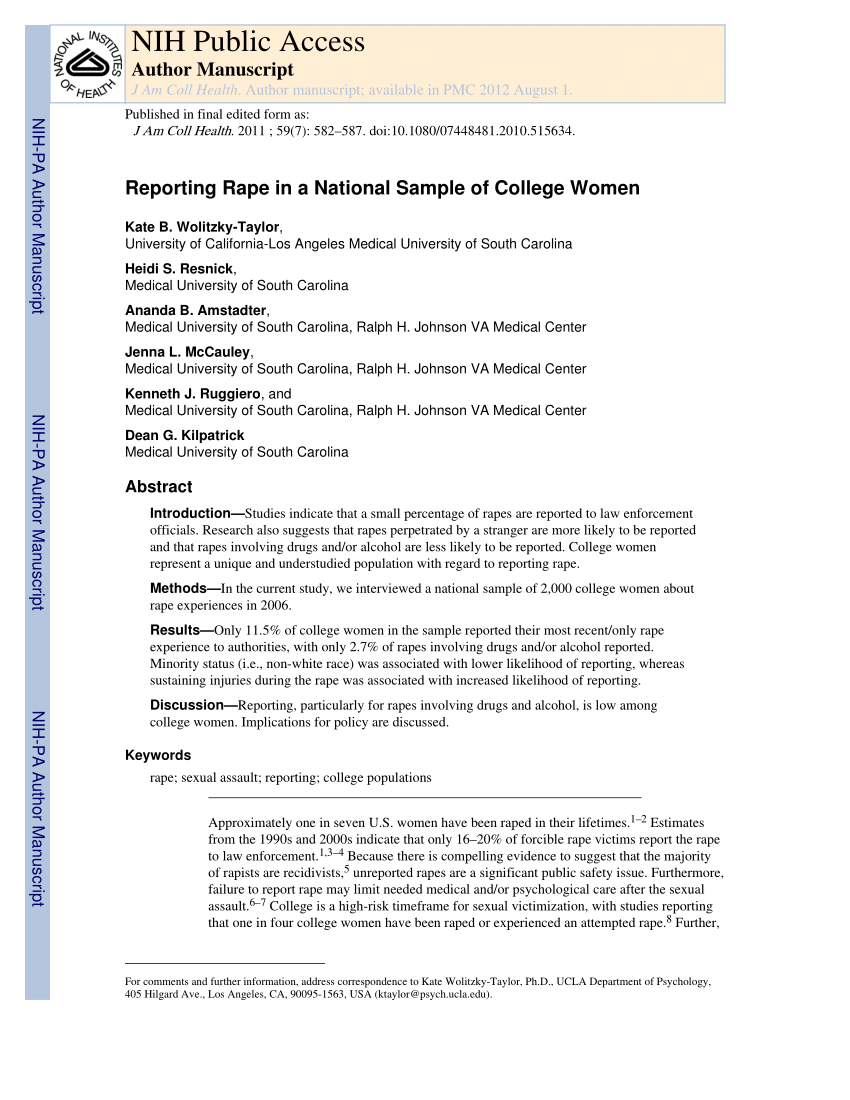 Pdf) Reporting Rape In A National Sample Of College Women With Ir Report Template