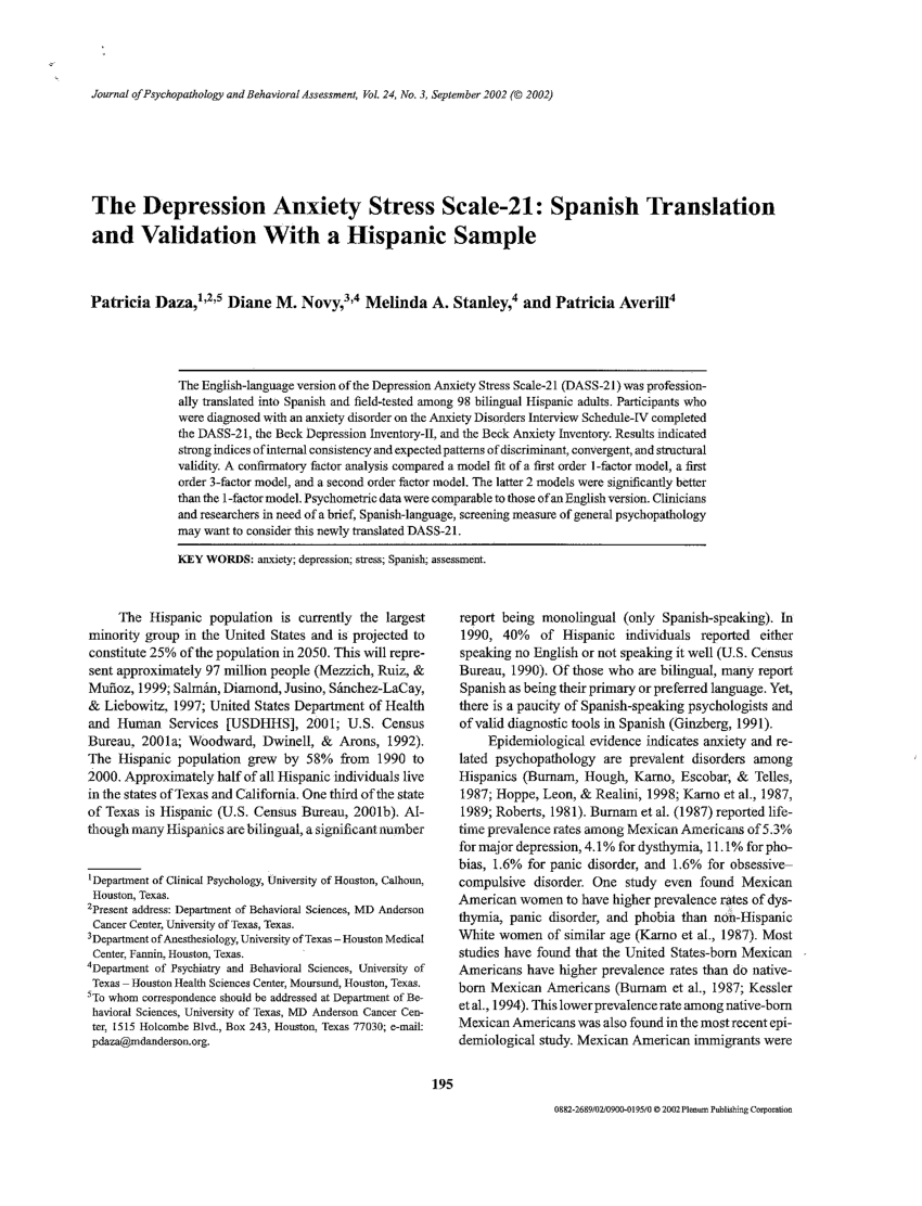 Pdf) The Depression Anxiety Stress Scale 21: Spanish Intended For Book Report Template In Spanish