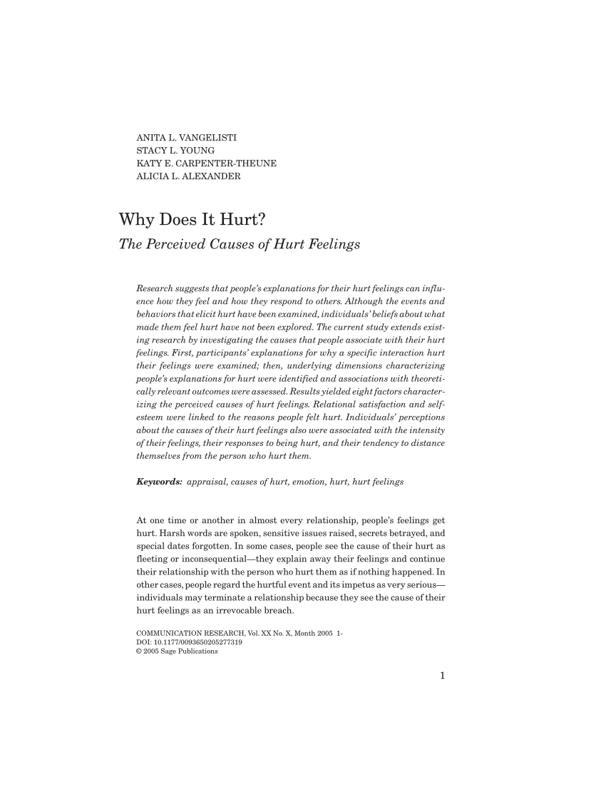 Pdf) Why Does It Hurt?: The Perceived Causes Of Hurt Feelings. Throughout Hurt Feelings Report Template