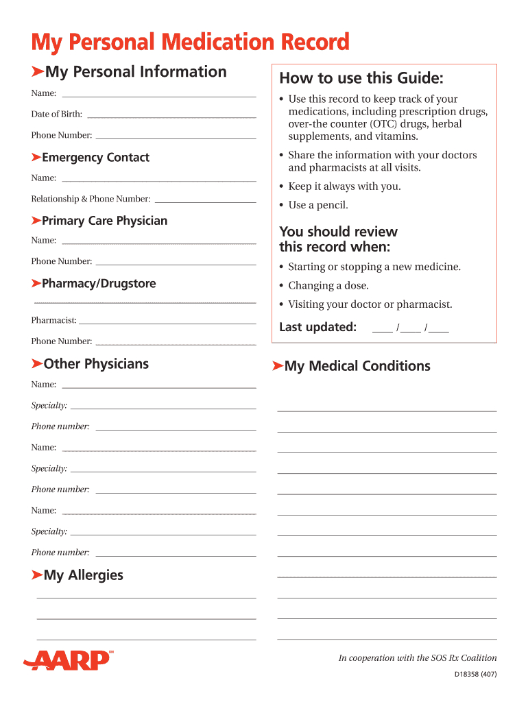 Personal Medication Record – Fill Online, Printable Within Medication Card Template