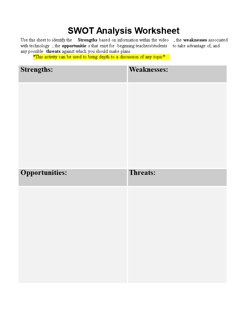 Personal Swot Analysis Worksheet Word | Templates At Within Swot Template For Word