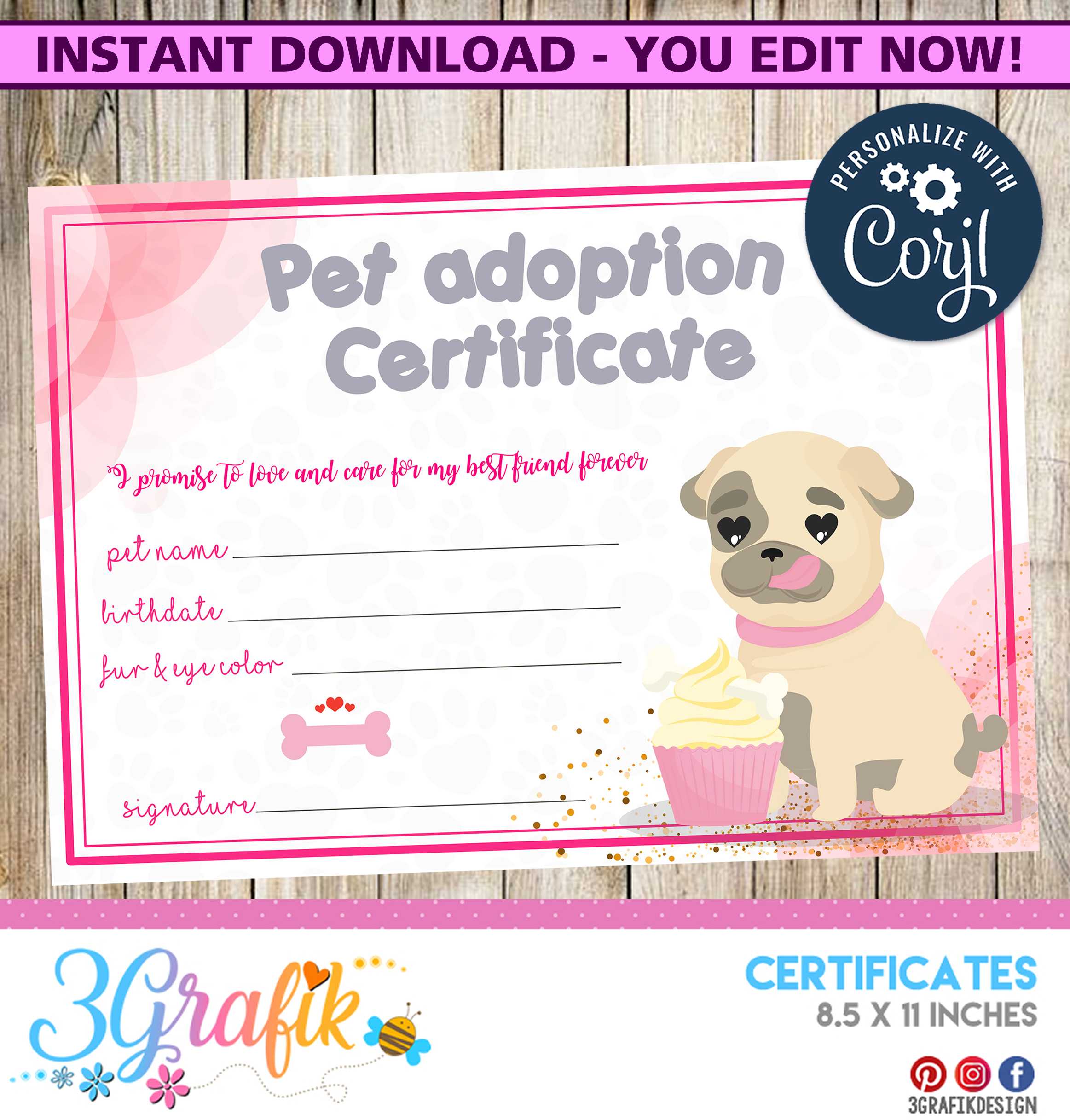 Pet Adoption – Certificate – Printable Within Pet Adoption Certificate Template