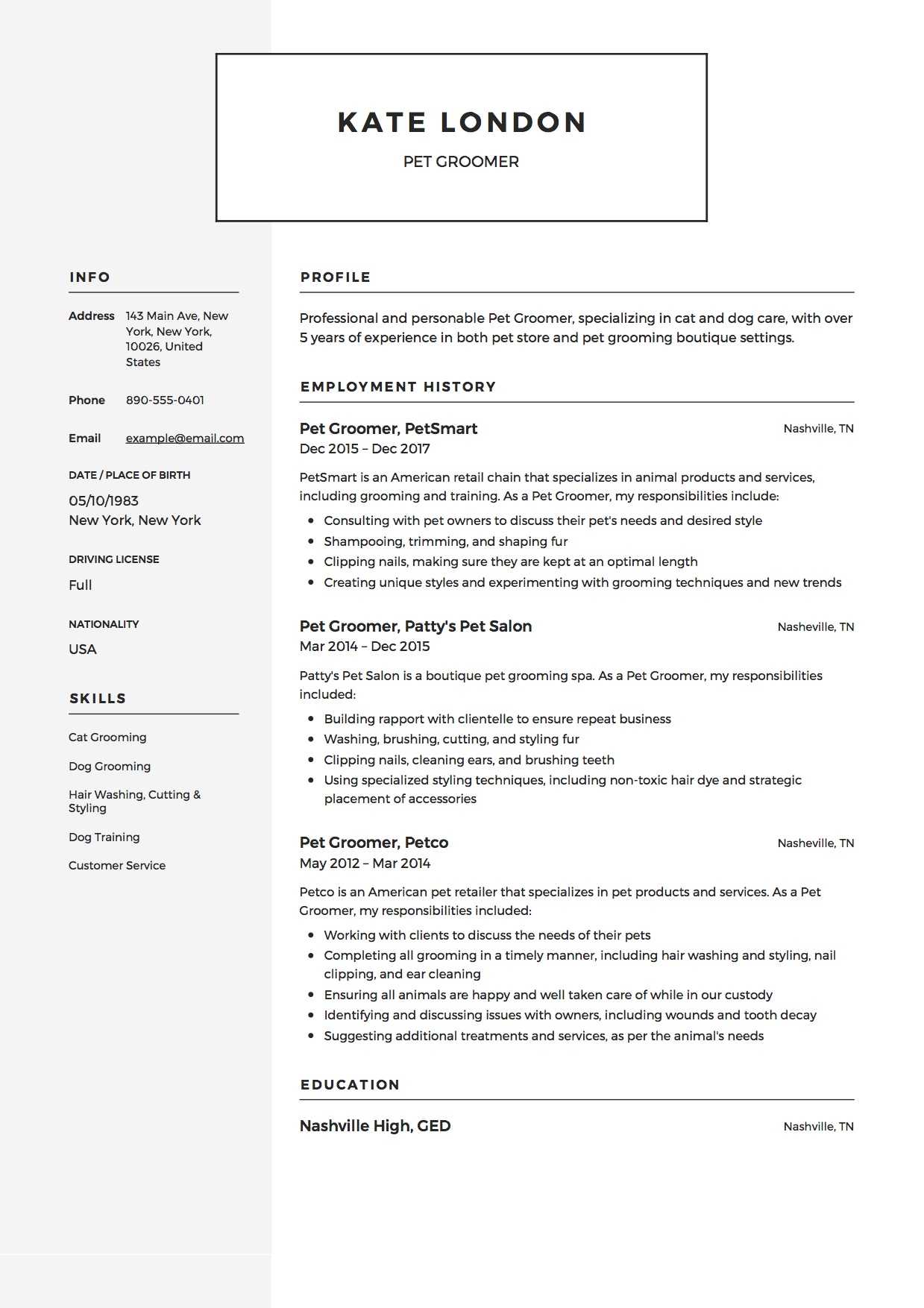 Pet Groomer Resume – Mahre.horizonconsulting.co Throughout Dog Grooming Record Card Template