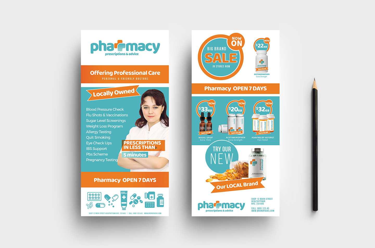 Pharmacy Dl / Rack Card Template – Psd, Ai & Vector Pertaining To Pharmacy Brochure Template Free