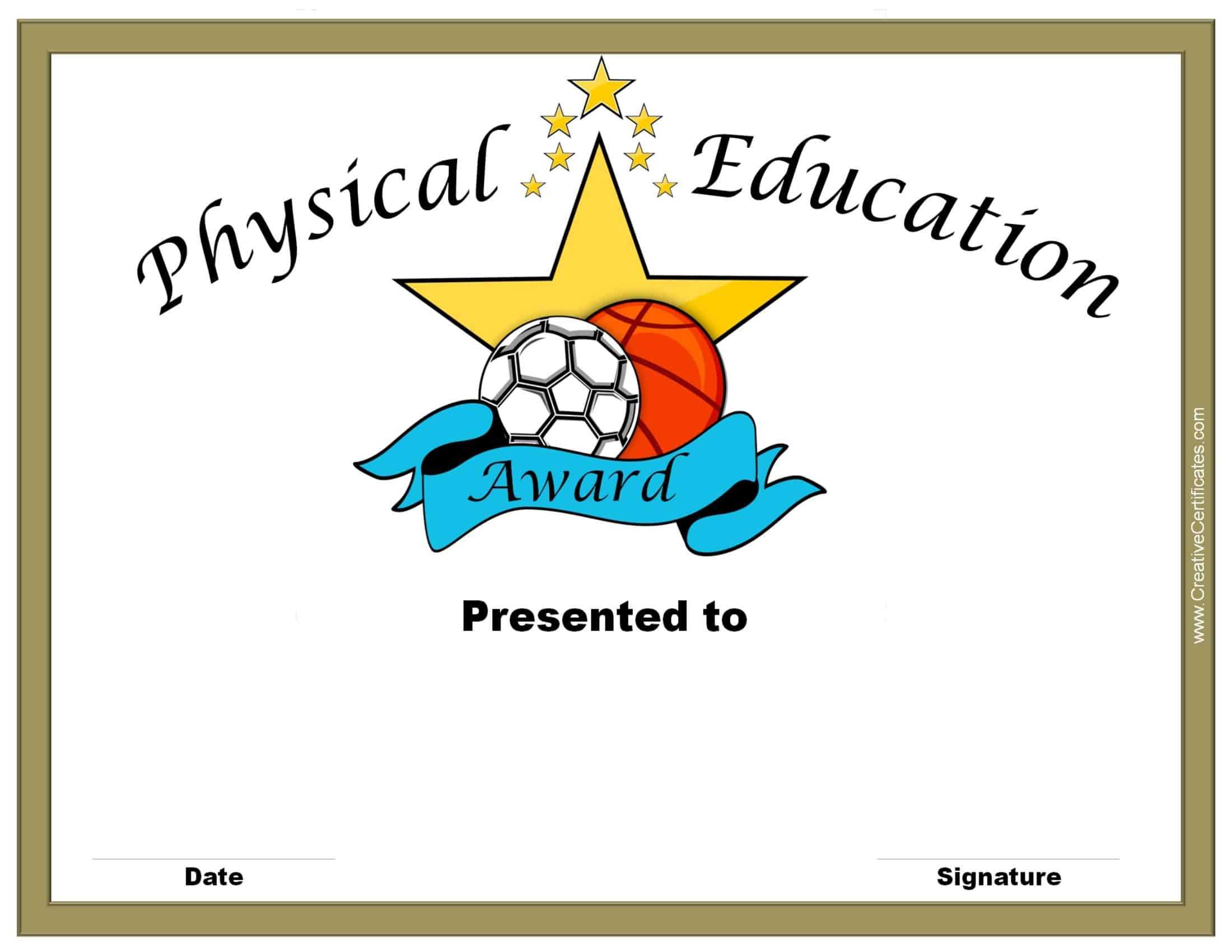 Physical Education Awards And Certificates - Free Inside Free Printable Student Of The Month Certificate Templates