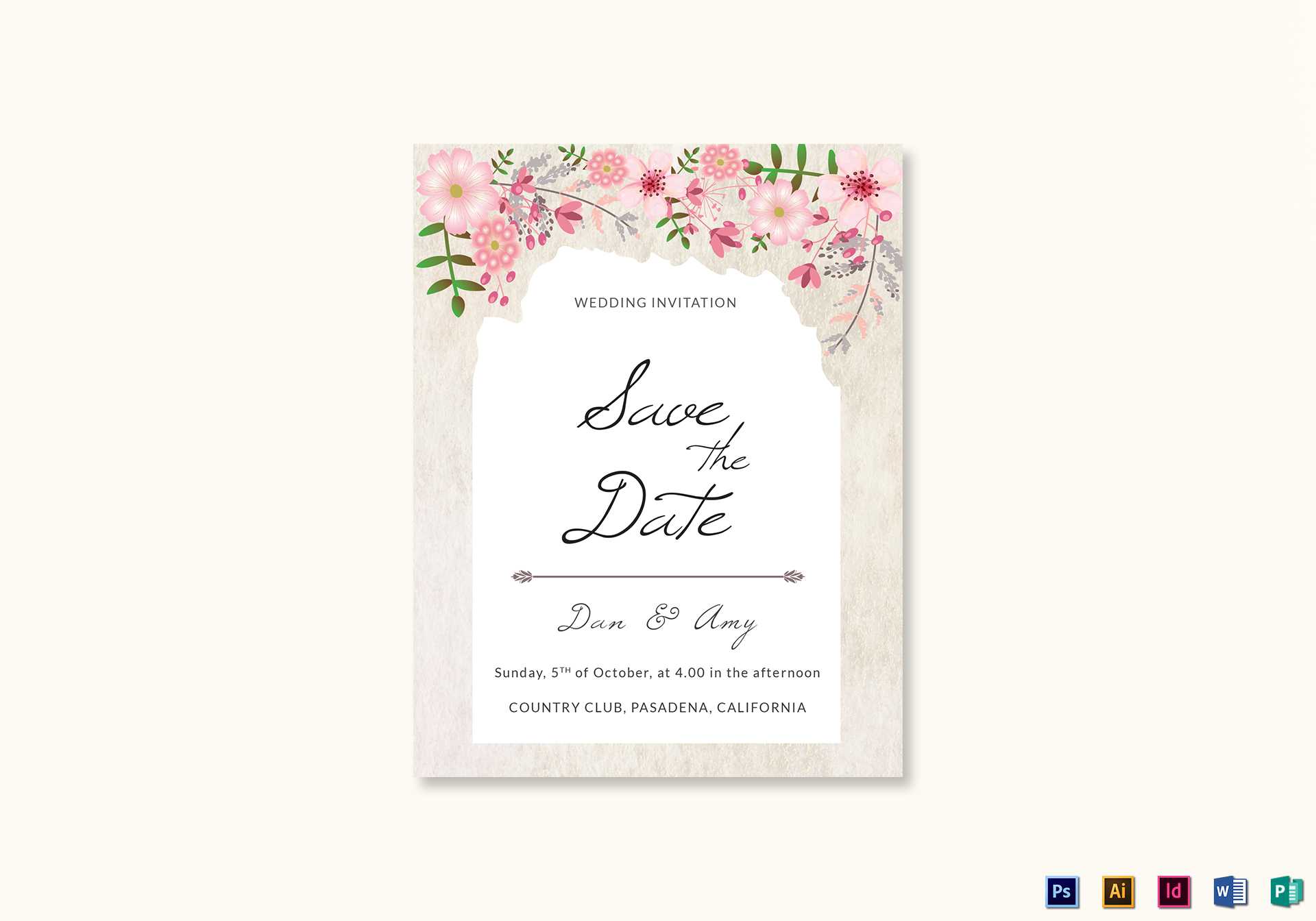 Pink Floral Save The Date Card Template In Save The Date Template Word