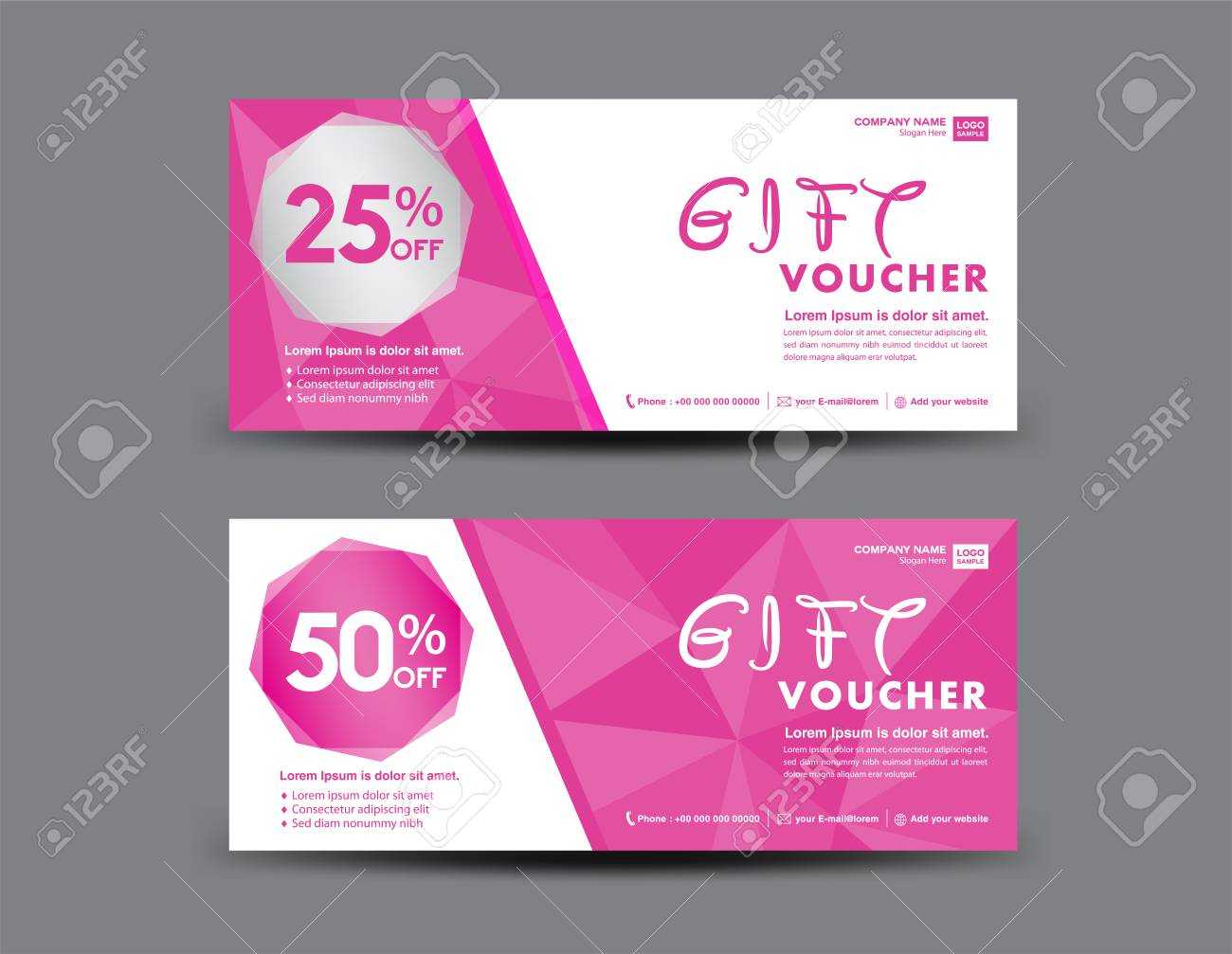 Pink Gift Voucher Template, Coupon Design, Certificate, Ticket.. For Pink Gift Certificate Template