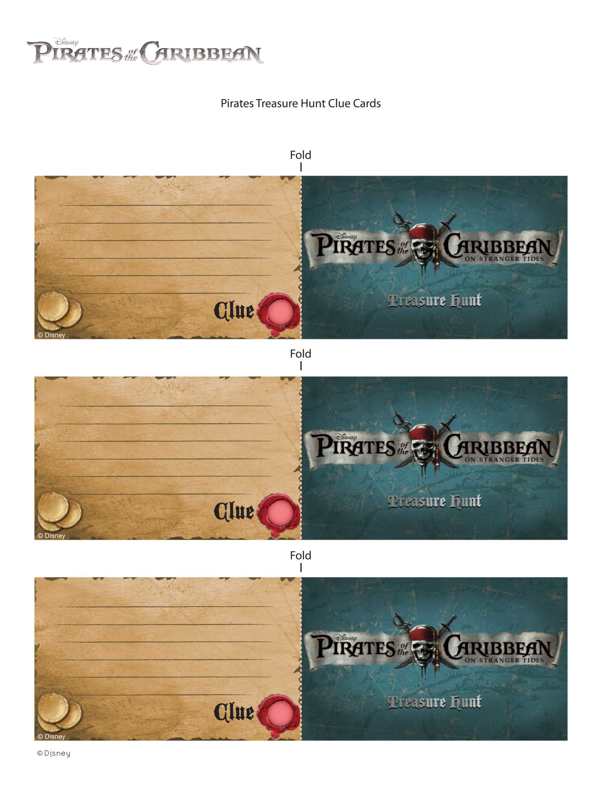Pirates Of The Caribbean Treasure Hunt Clue Cards | Disney Pertaining To Clue Card Template