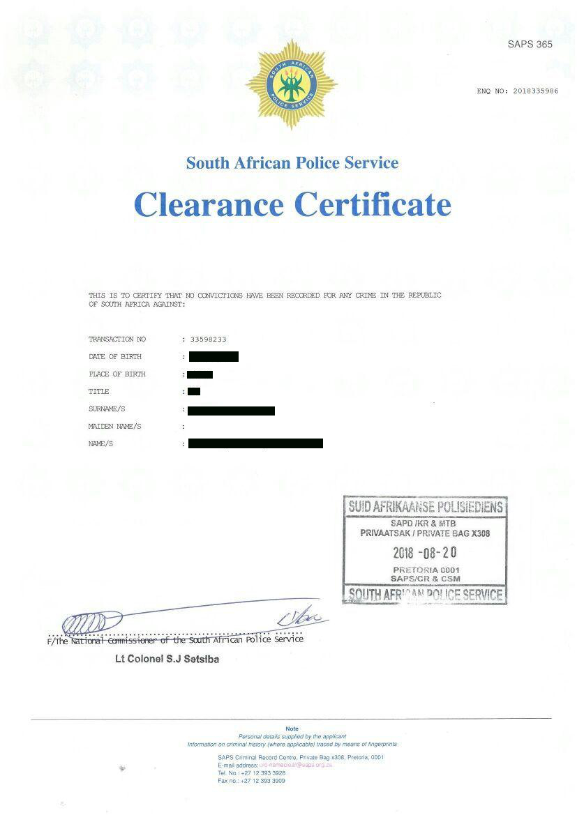 Police Clearance South Africa | 5 15 Days | Saps Police With South African Birth Certificate Template