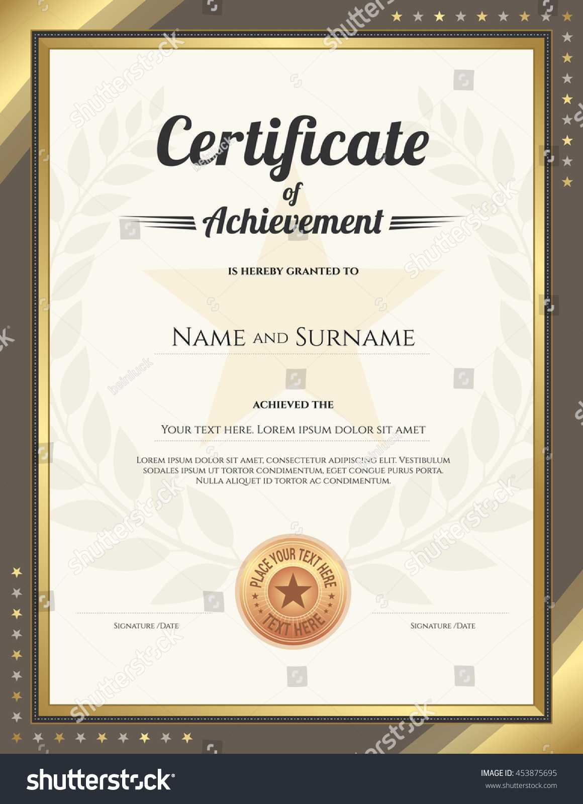 Portrait Certificate Achievement Template Gold Border Stock For Star Of The Week Certificate Template