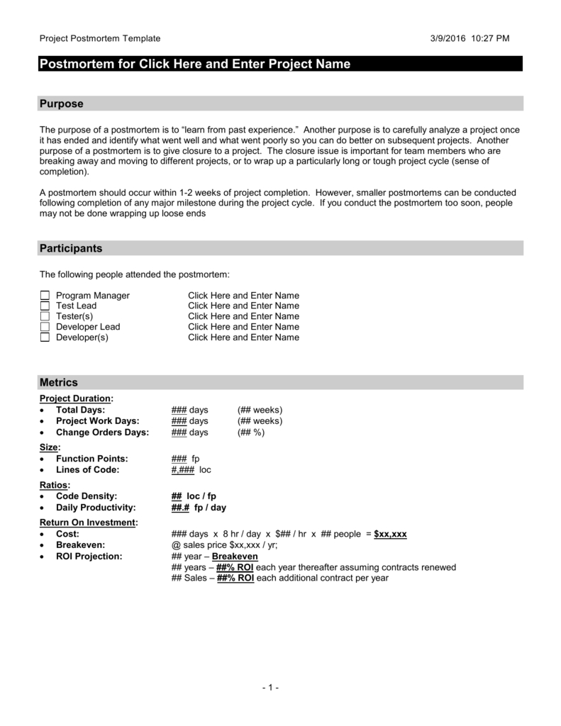 Post Mortem Template In Post Mortem Template Powerpoint