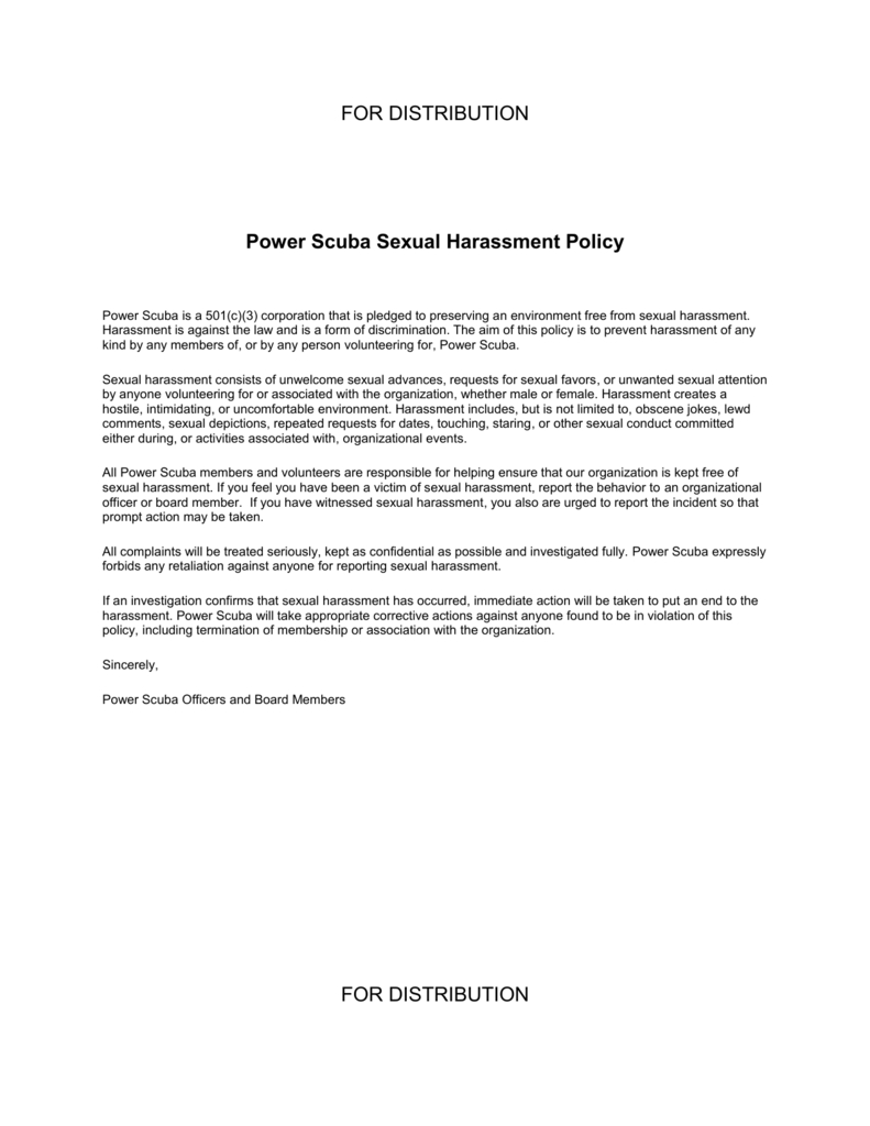 Power Scuba Sexual Harassment Policy – For Distribution Regarding Sexual Harassment Investigation Report Template