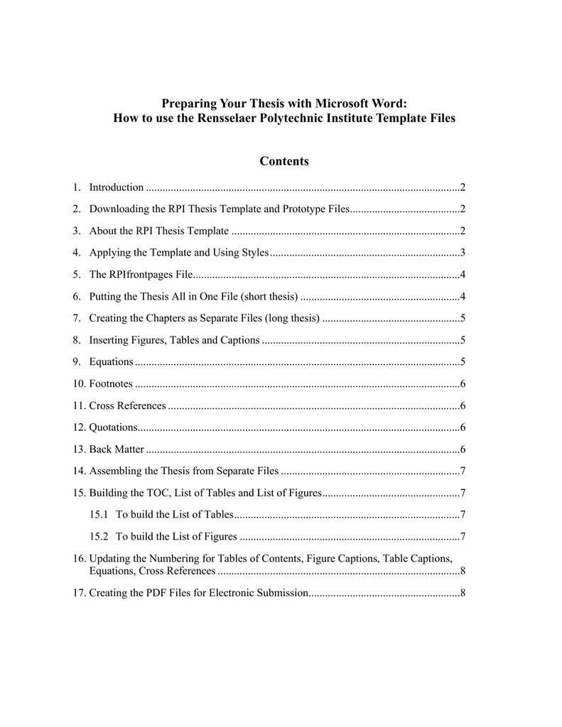 Preparing Your Thesis With Microsoft Word: | Manualzz With Ms Word Thesis Template