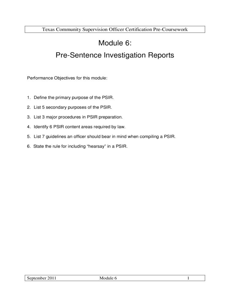 Presentence Investigation Report Form – Texas Free Download With Presentence Investigation Report Template