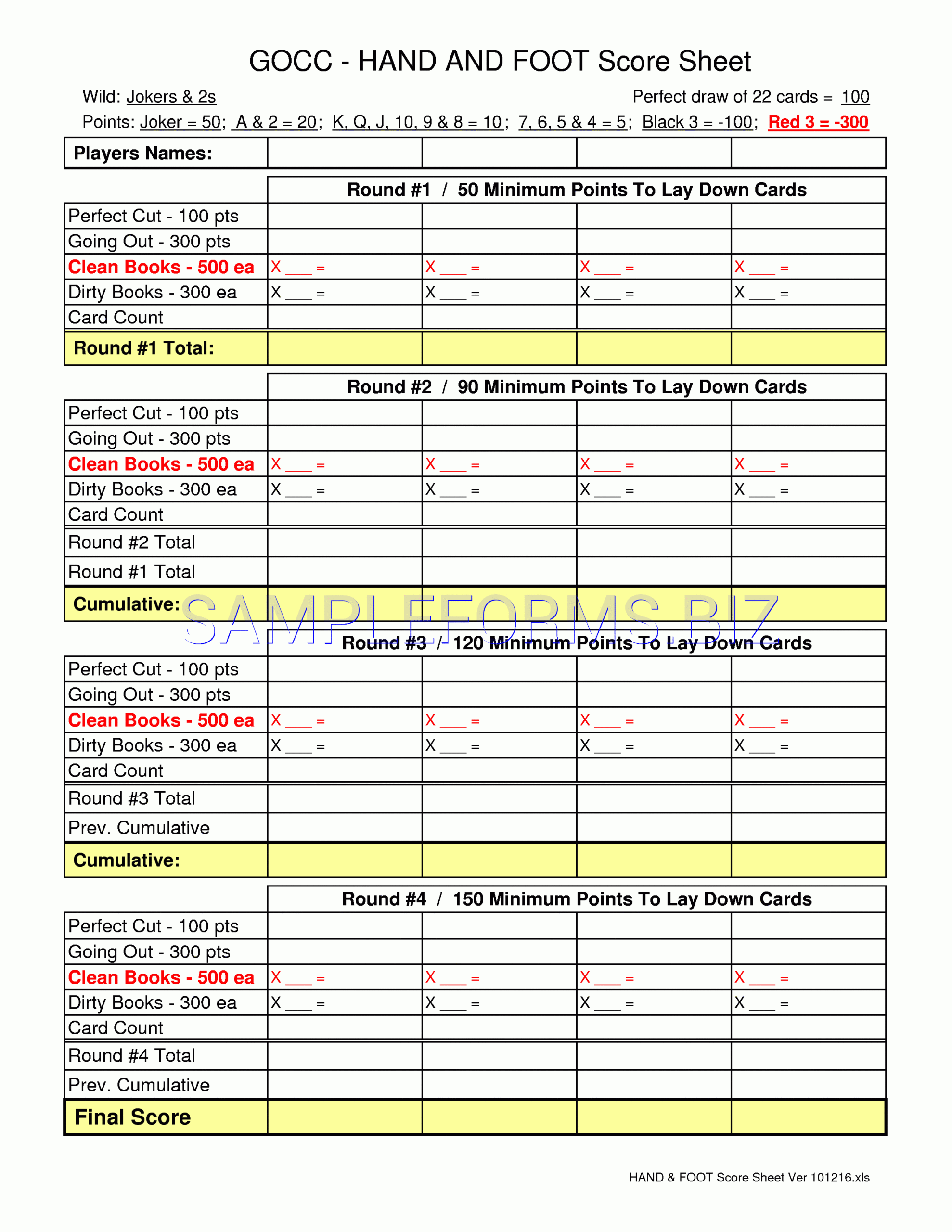 Preview Pdf Hand & Foot Score Sheet 2, 1 With Regard To Bridge Score Card Template