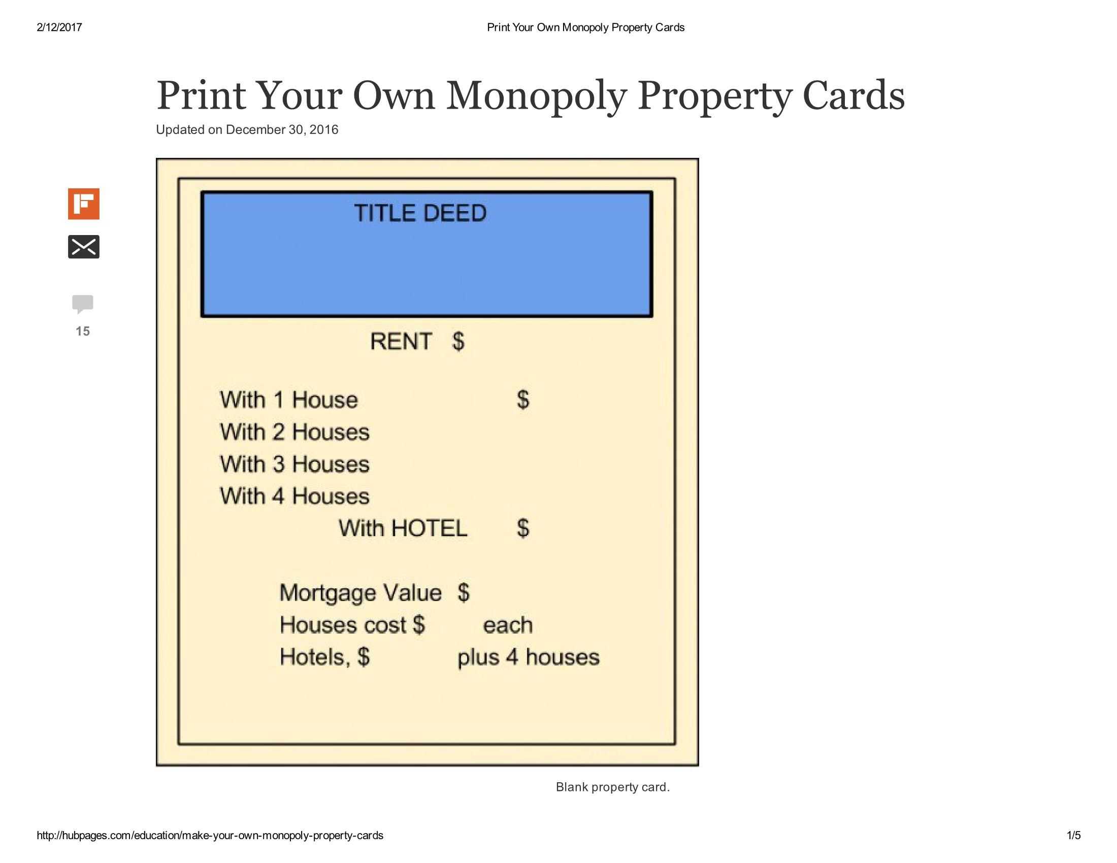 Print Your Own Monopoly Property Cards Document Pages 1 - 5 Throughout Monopoly Property Cards Template