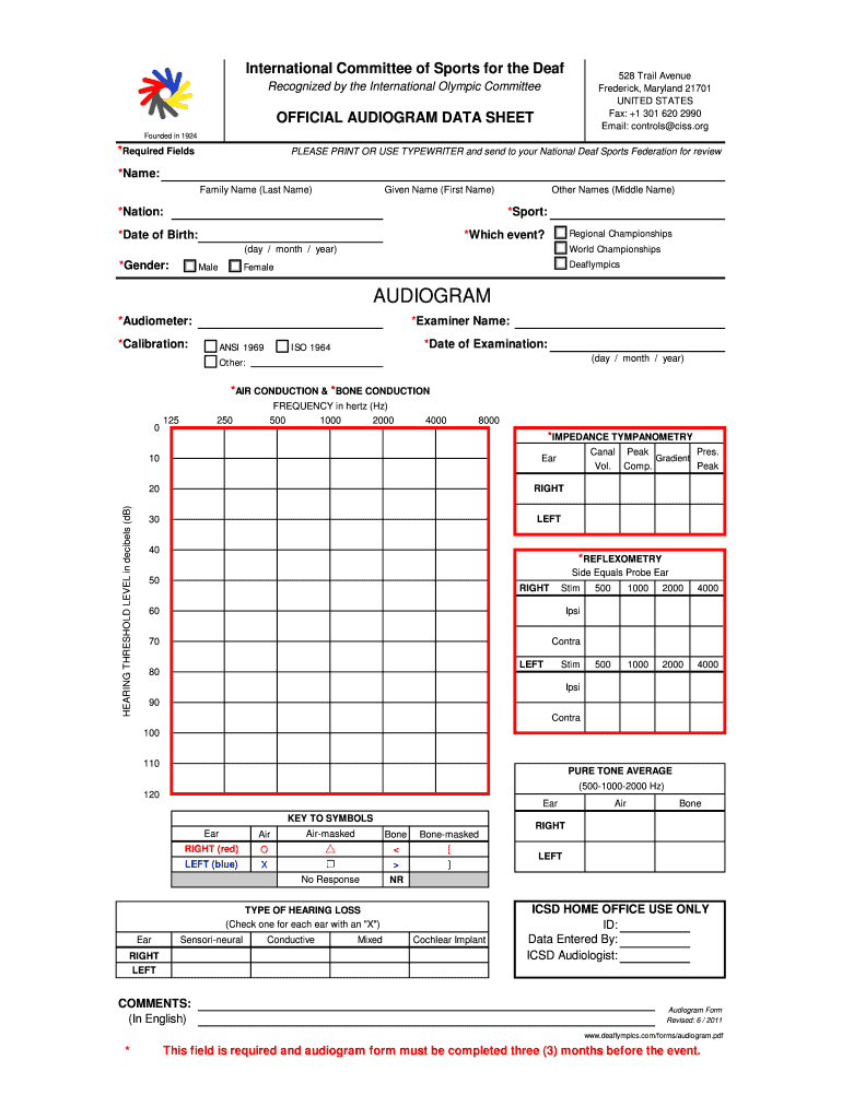 Printable Blank Audiogram Form - Fill Online, Printable Intended For Blank Audiogram Template Download
