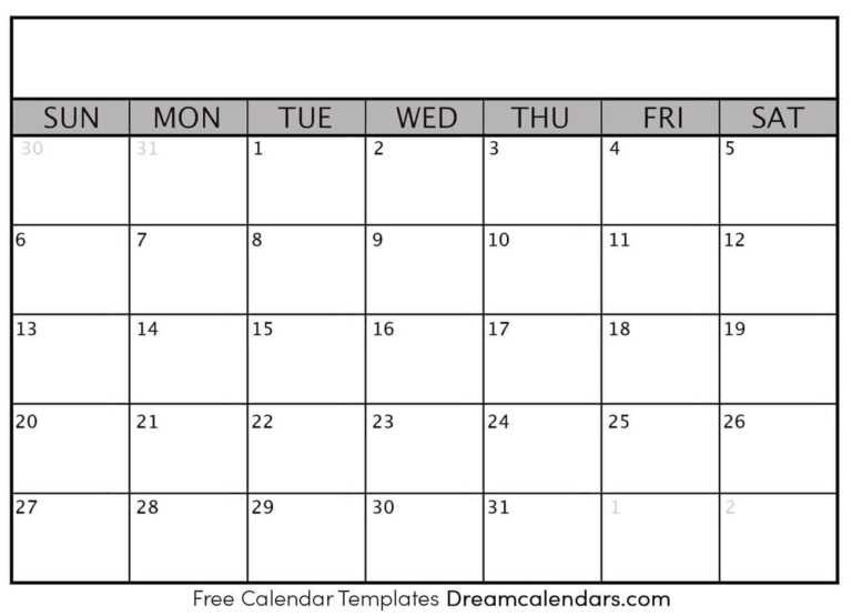 Blank One Month Calendar Template Professional Template