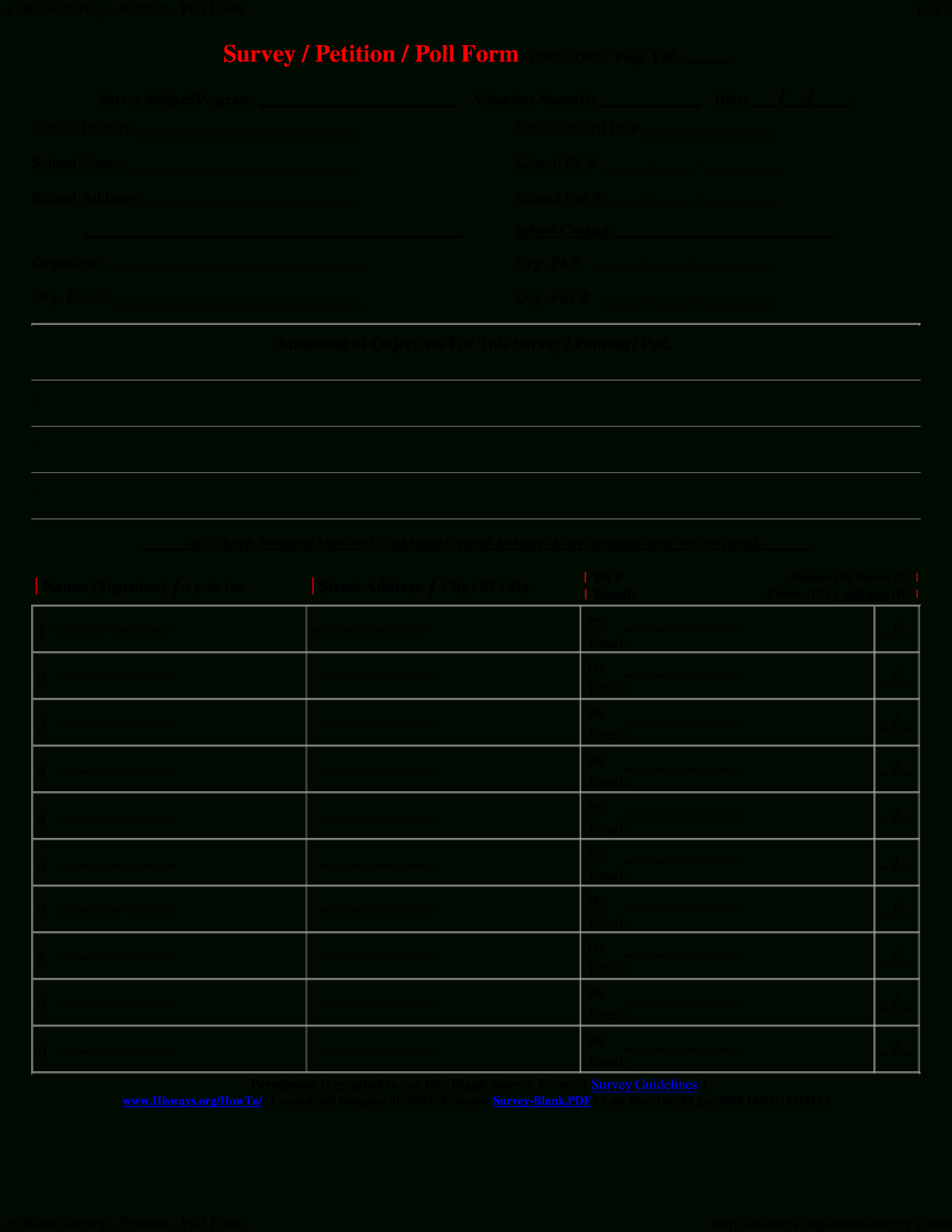 Printable Blank Survey | Templates At Allbusinesstemplates Throughout Blank Petition Template