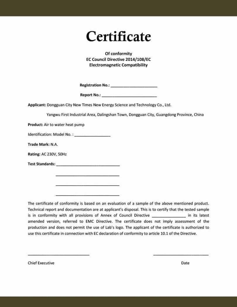 Printable Certificate Of Compliance Template Word With Certificate Of Compliance Template