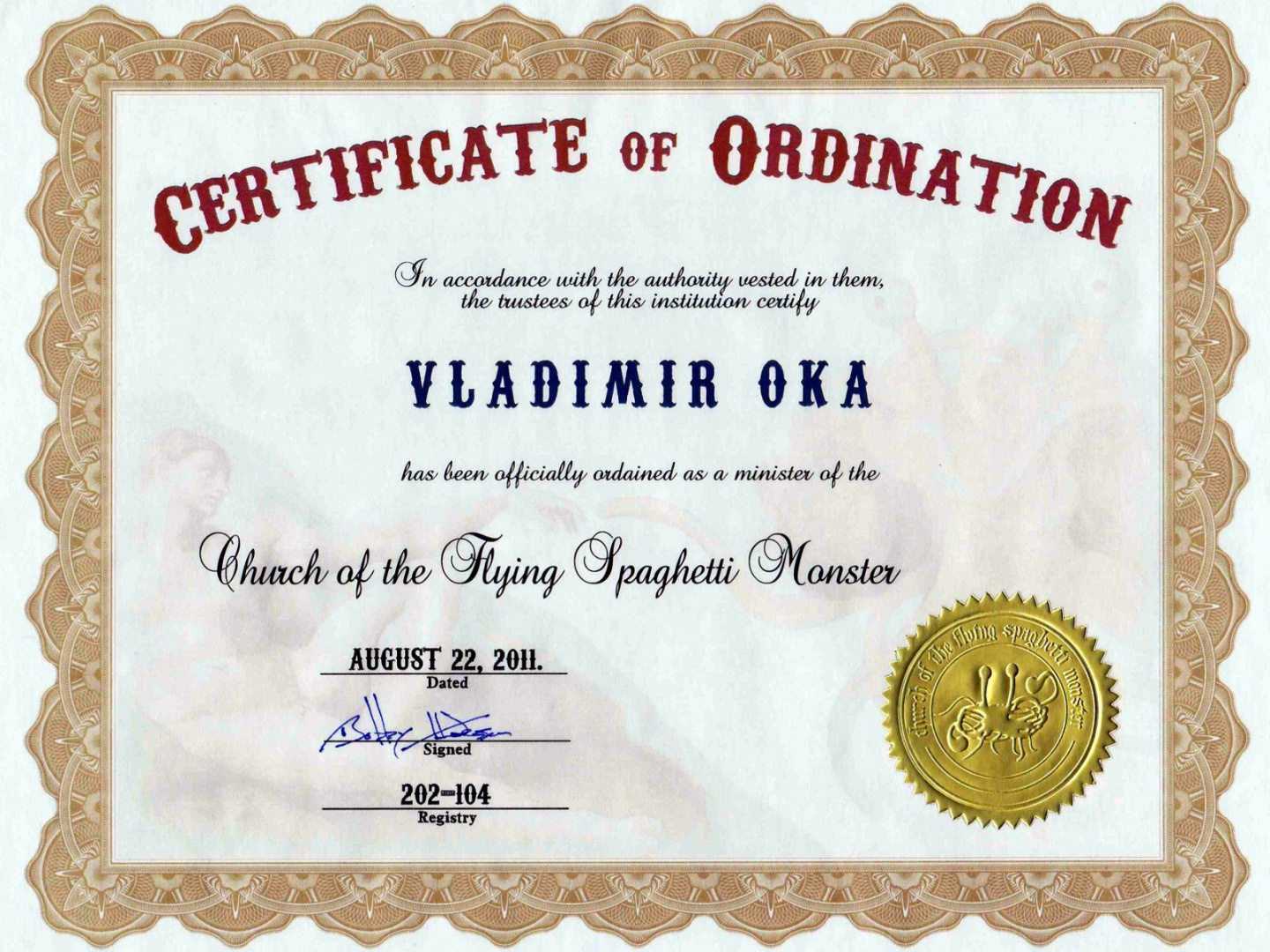 Printable Certificate Of Ordination Template Certificate Of Throughout Certificate Of Ordination Template