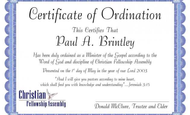 Printable Church Ordination Certificates Templates inside Ordination Certificate Templates