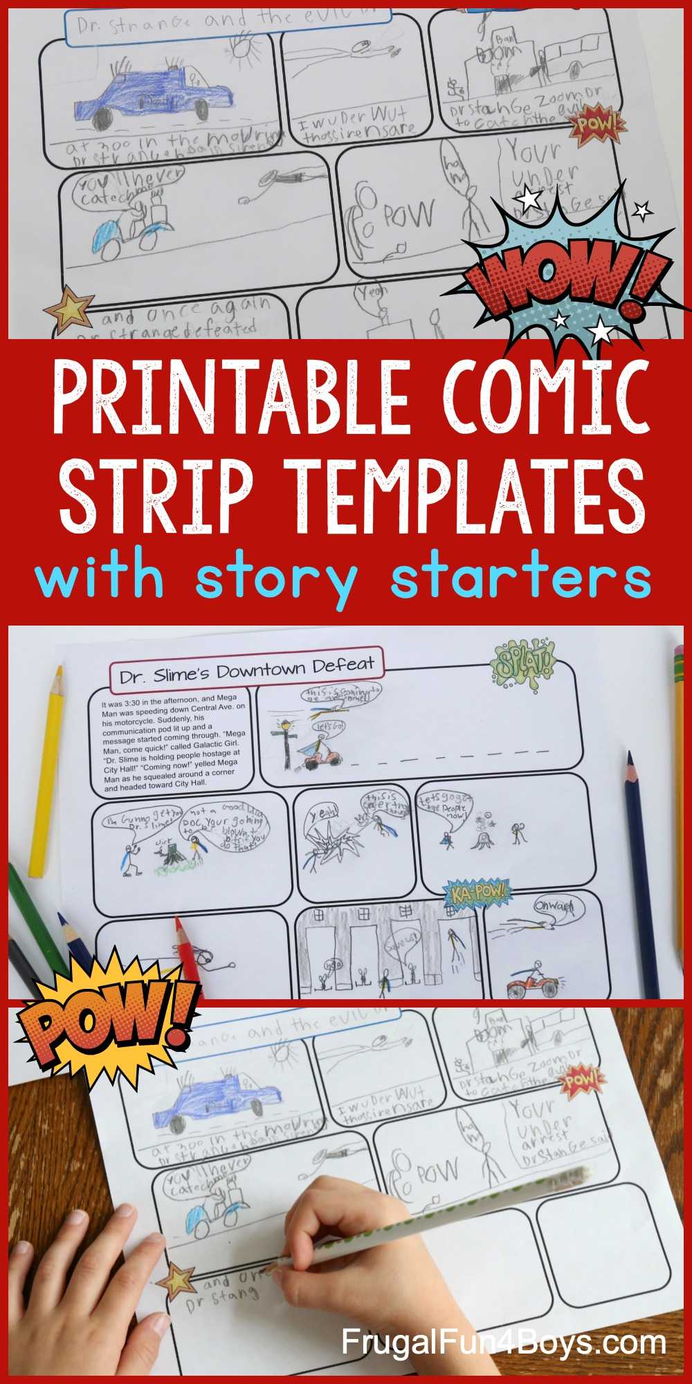 Printable Comic Strip Templates With Story Starters – Frugal Throughout Printable Blank Comic Strip Template For Kids