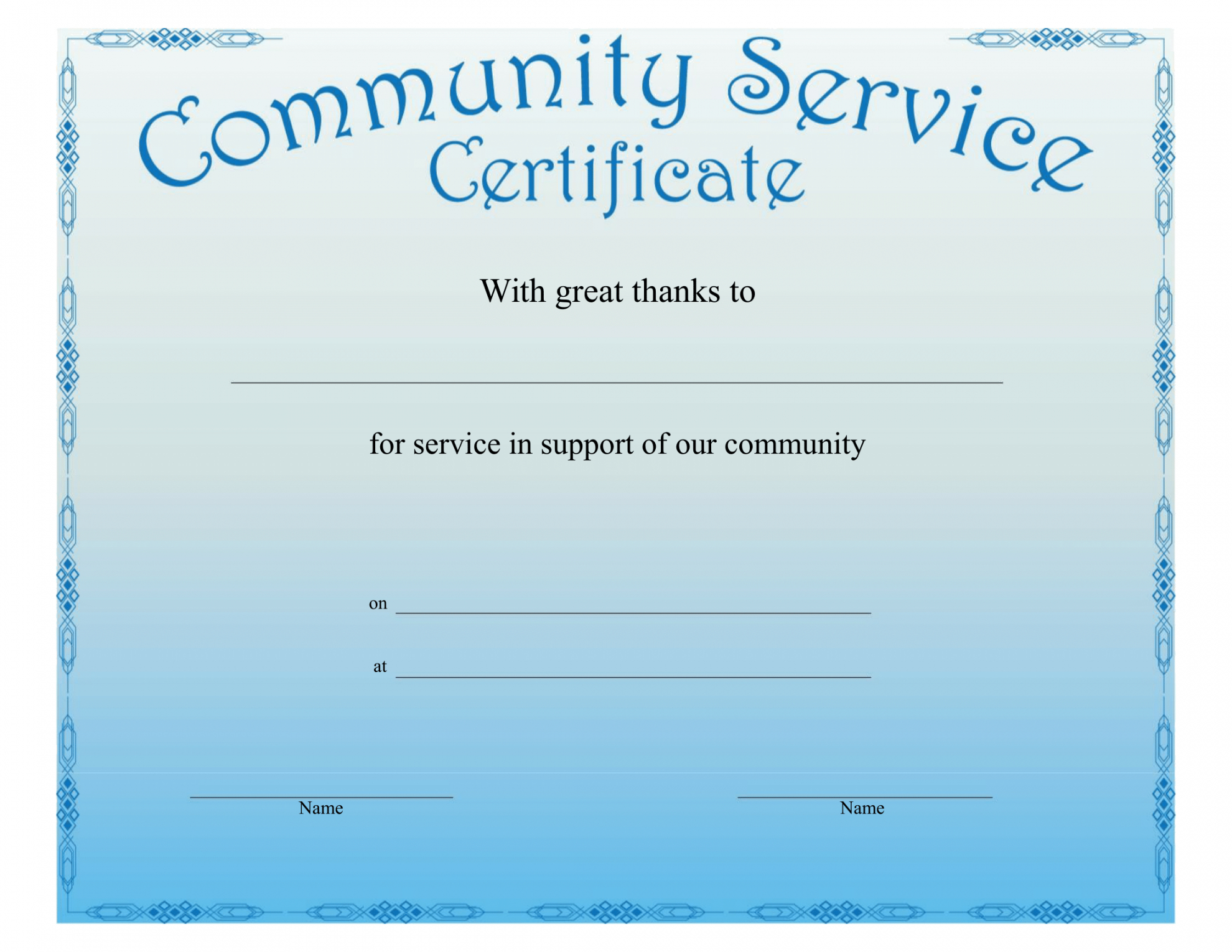 Printable Community Service Certificate Free Download Pertaining To Blank Certificate Templates Free Download