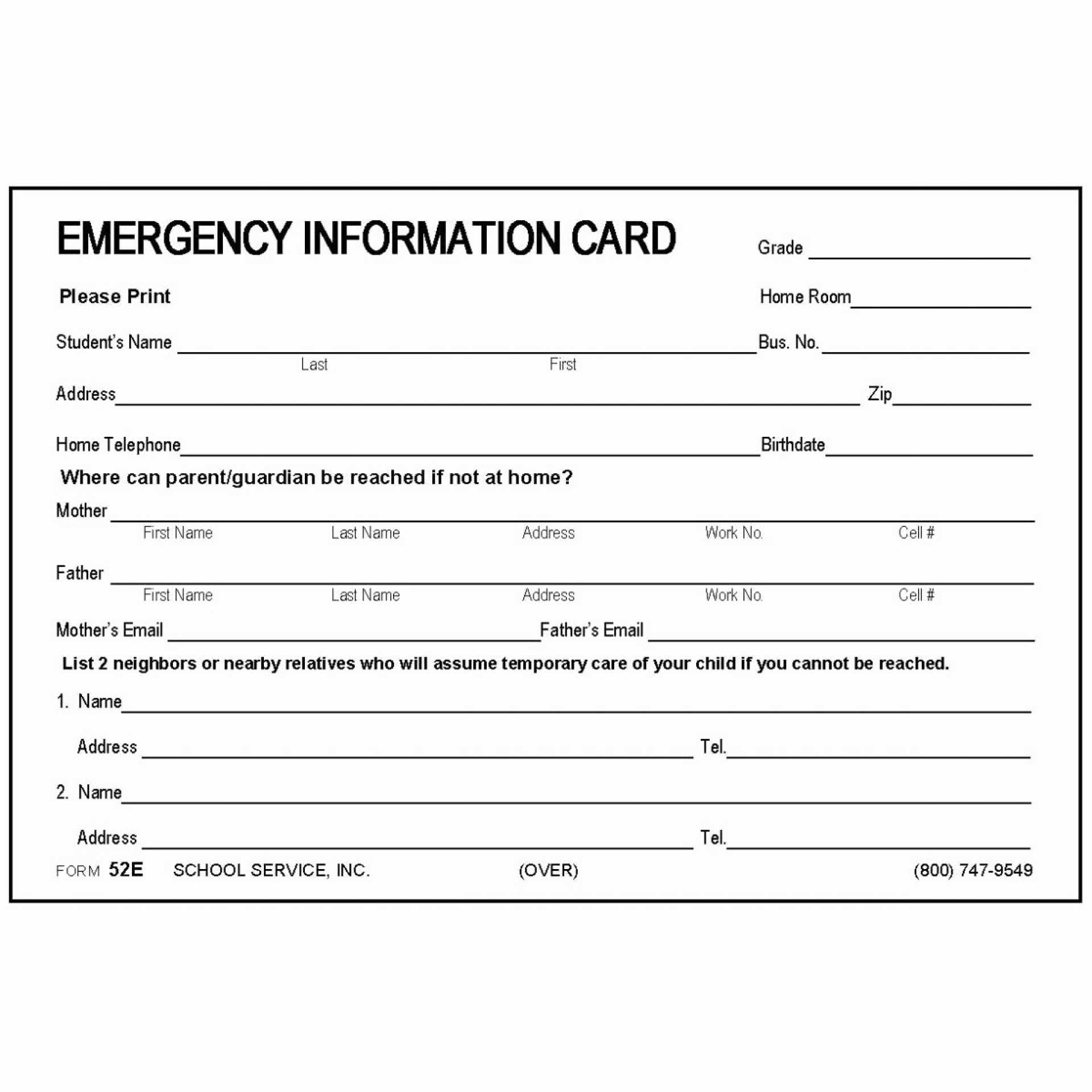 Printable Emergency Contact Cards | Template Business Psd With Emergency Contact Card Template