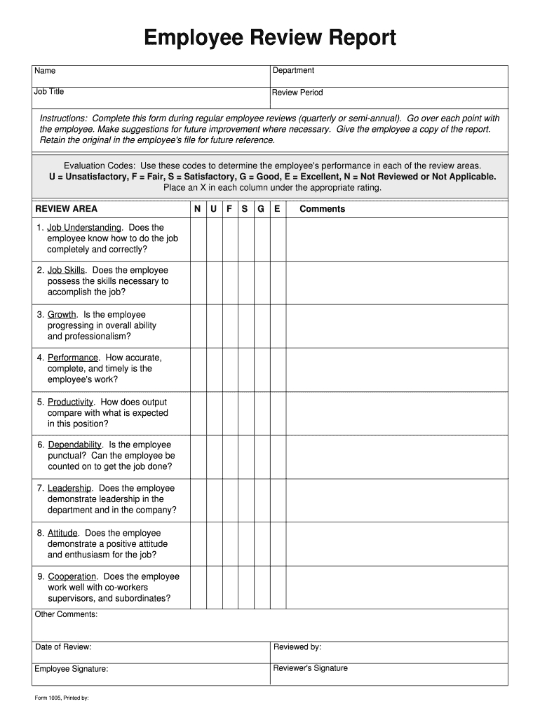 Printable Employee Review Forms – Fill Online, Printable With Regard To Blank Evaluation Form Template