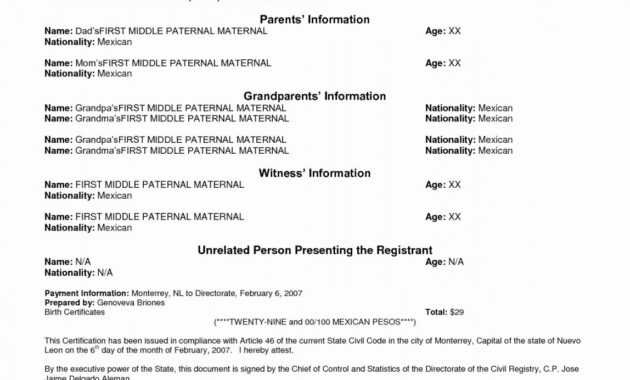 Printable I Do Hereby Certify That The Above Information in Mexican Birth Certificate Translation Template