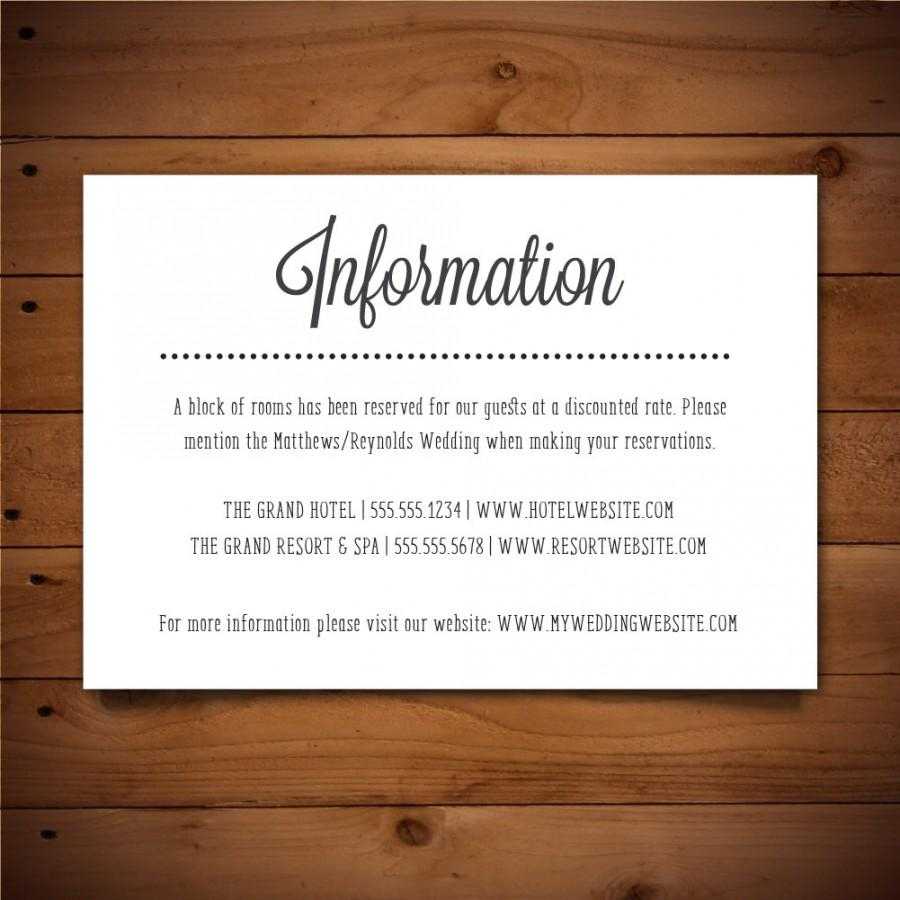 Printable Info Card – Info Card Template – Diy Wedding Inside Wedding Hotel Information Card Template