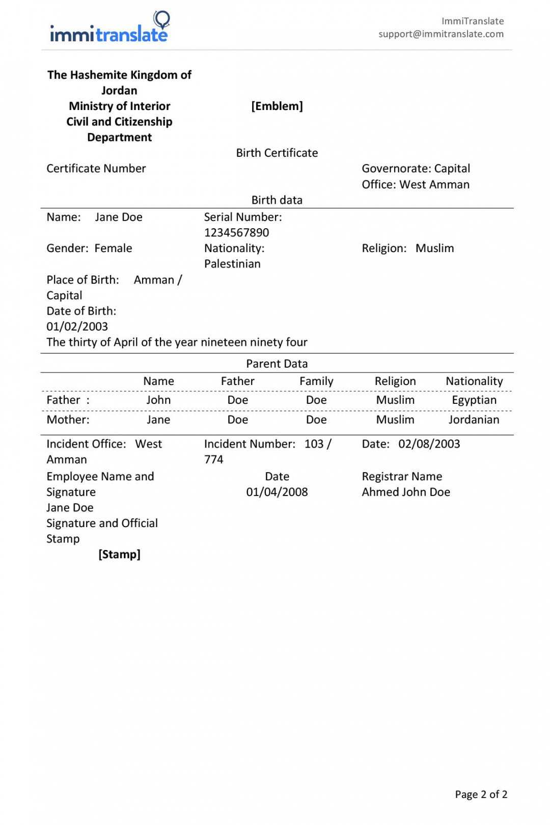 Printable Legal Document Translations Immitranslate Italian Intended For Birth Certificate Translation Template