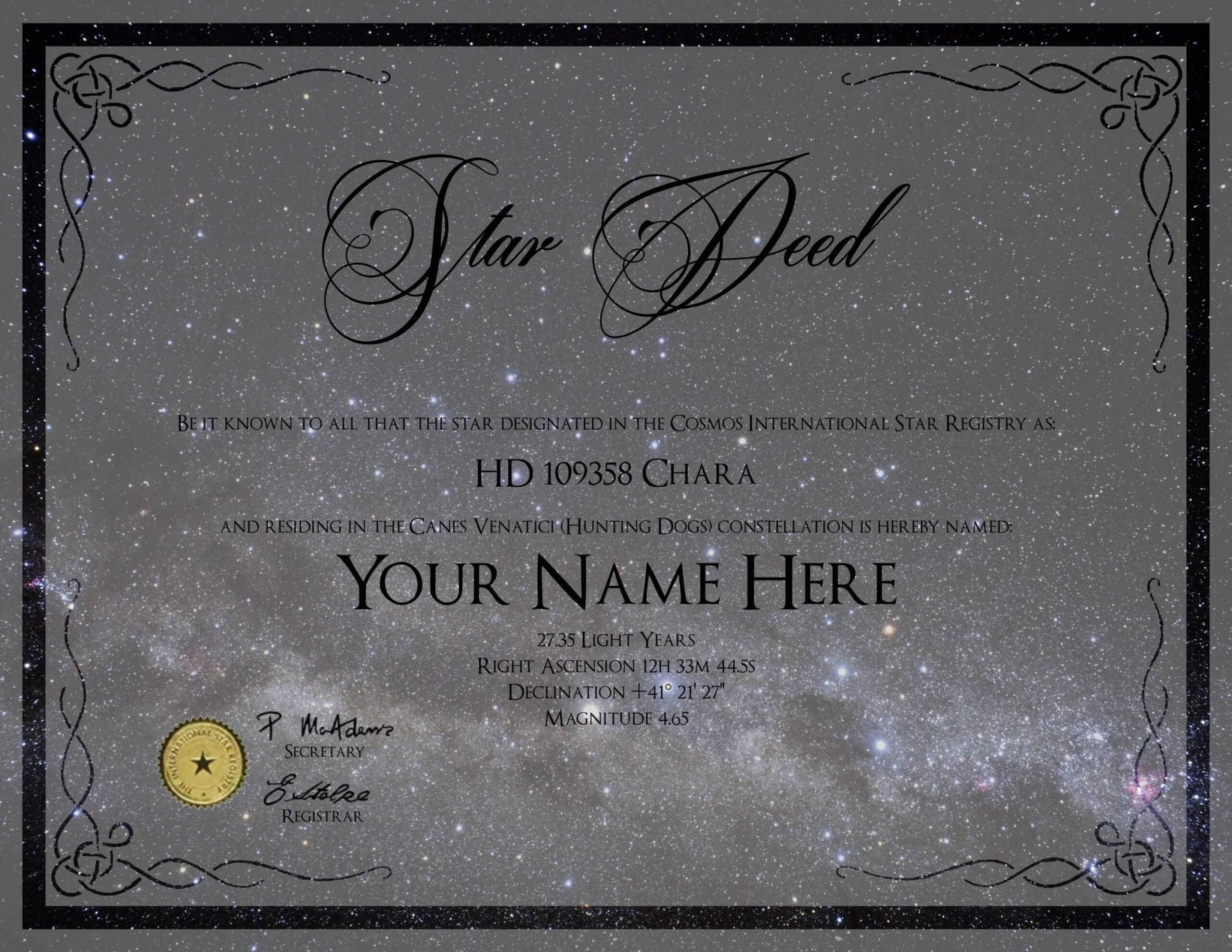 Printable Name A Star Certificate Template Koranstickenco In Star Naming Certificate Template