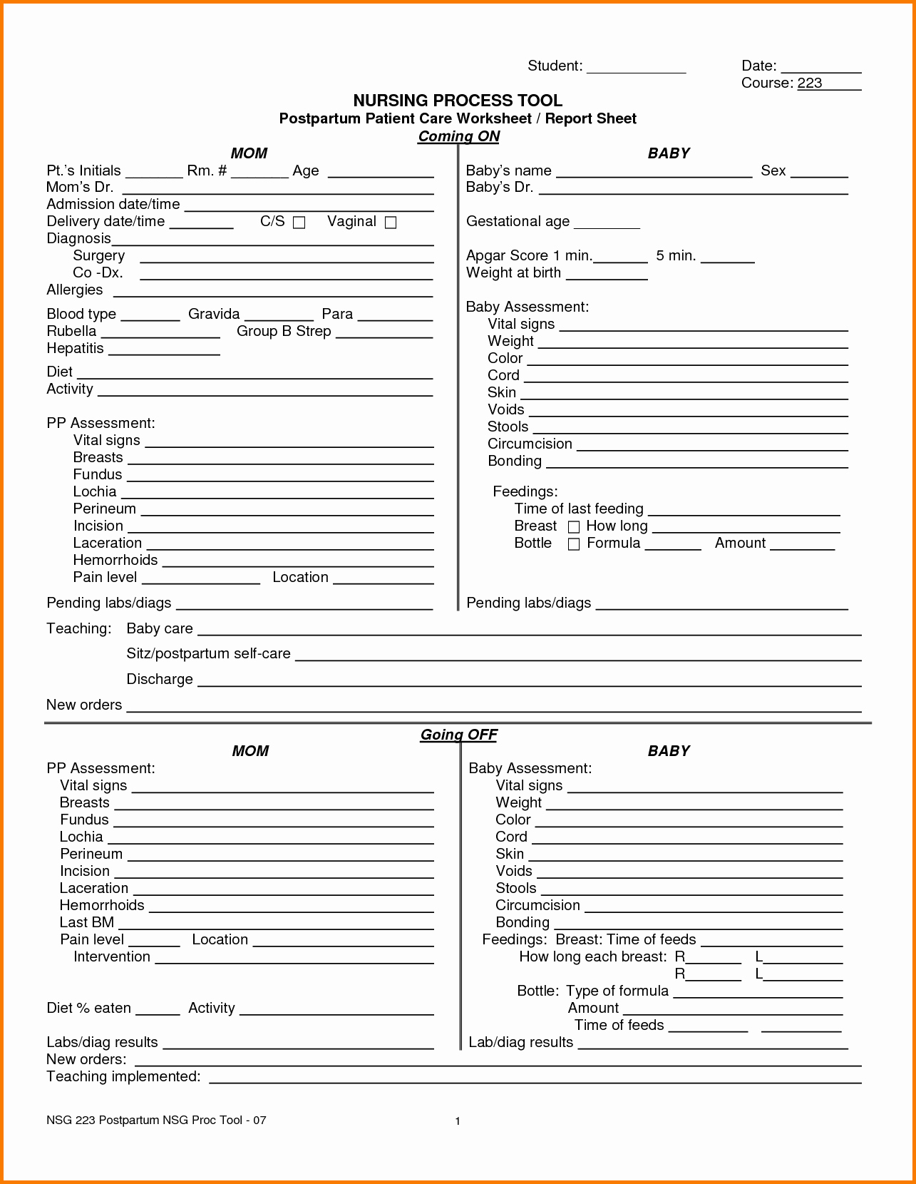 Printable Nurse Report Sheets That Are Critical | Darryl's Blog For Nursing Report Sheet Templates