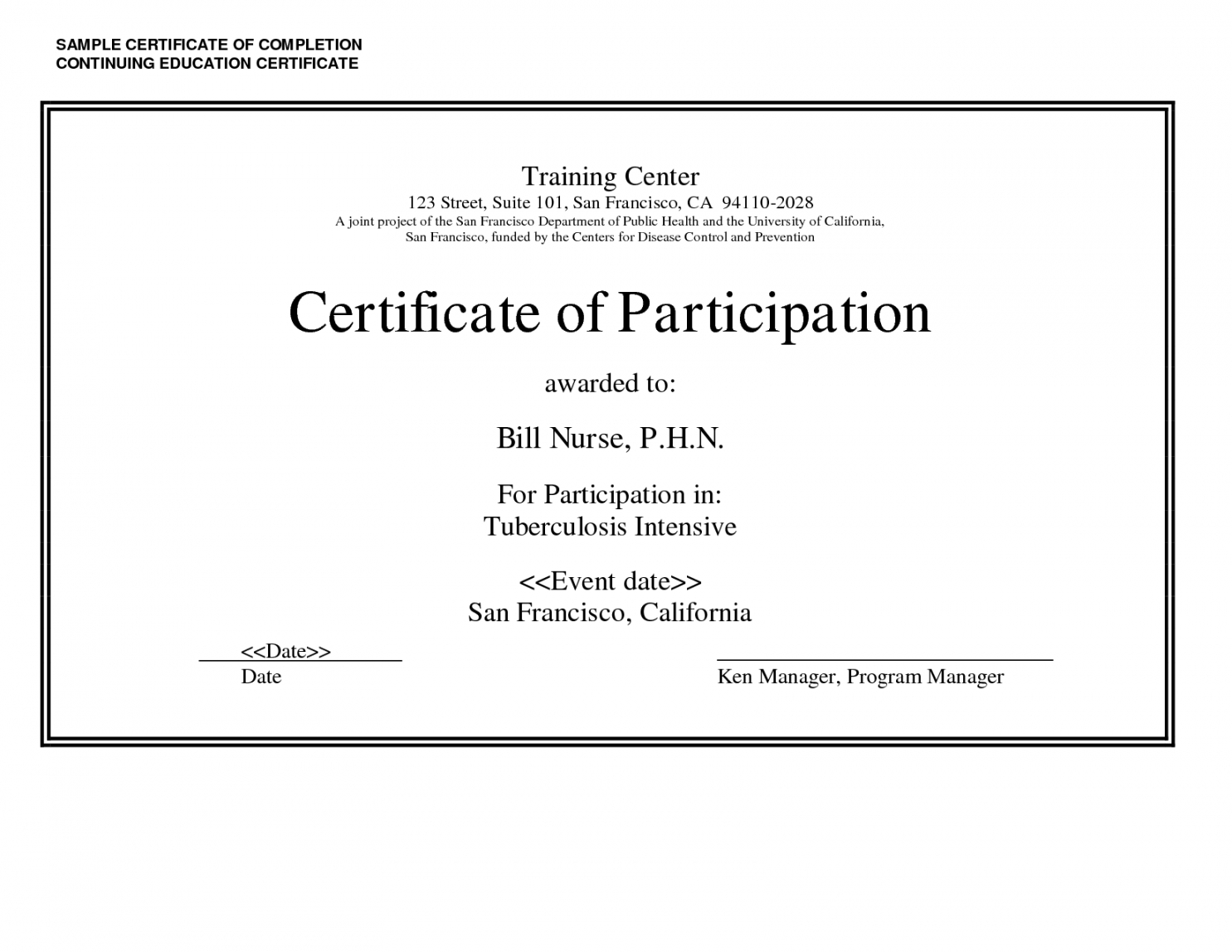 Printable Sample Certificate Of Completion Continuing For Continuing Education Certificate Template