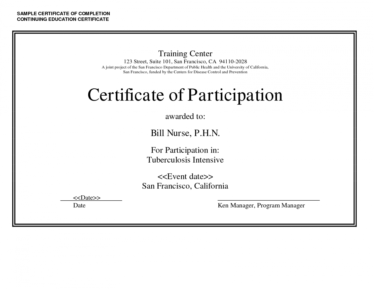 Printable Sample Certificate Of Completion Continuing Pertaining To Ceu Certificate Template