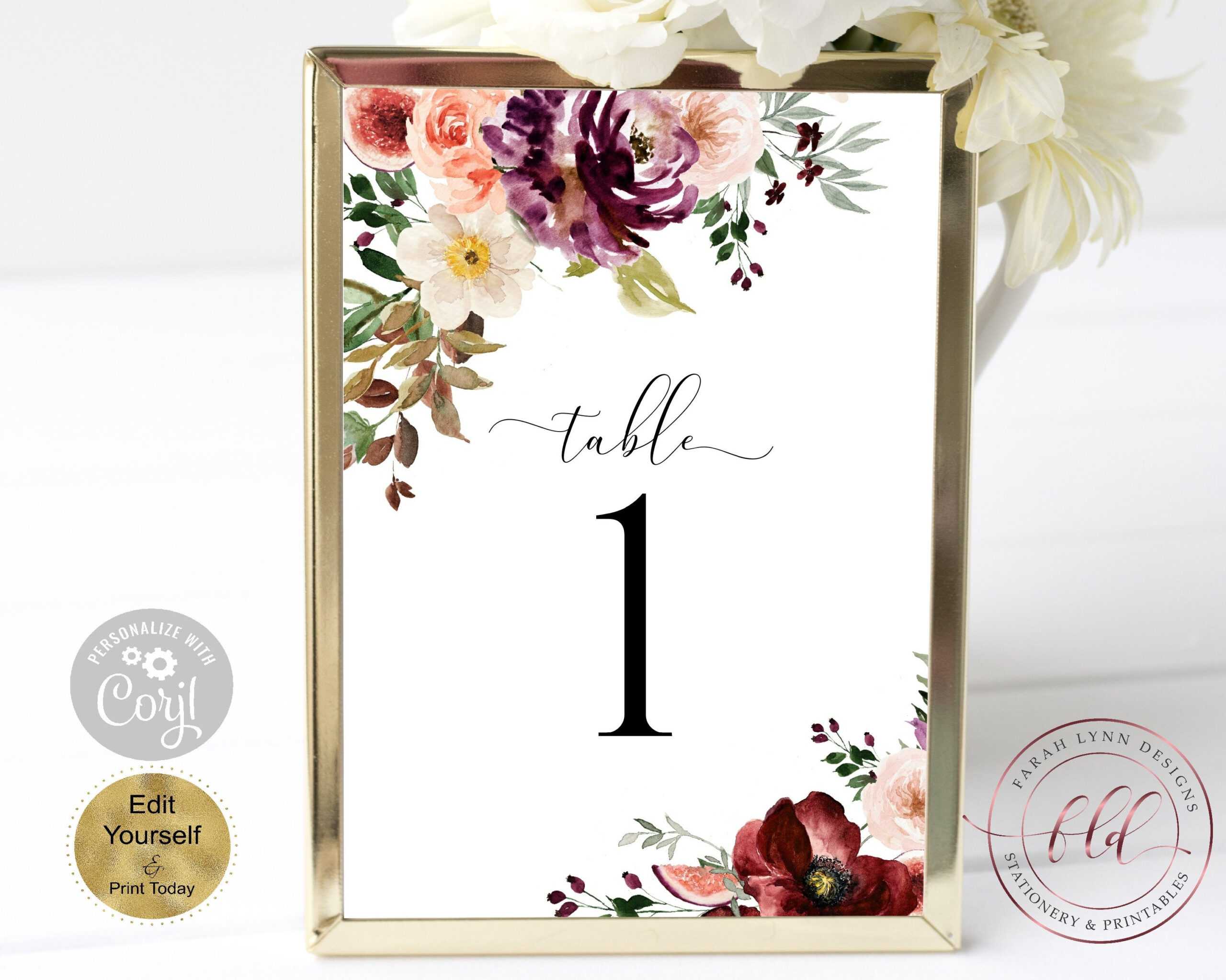 Printable Table Number Cards, Fall Florals, Boho Floral With Table Number Cards Template