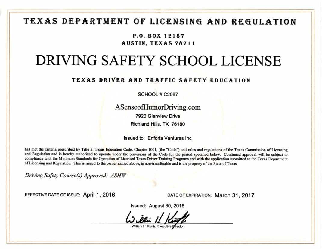 Printable Texas Driving Record Safe Driving Certificate Pertaining To Safe Driving Certificate Template