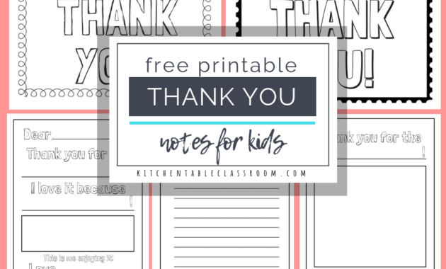 Printable Thank You Cards For Kids - The Kitchen Table Classroom regarding Free Printable Thank You Card Template