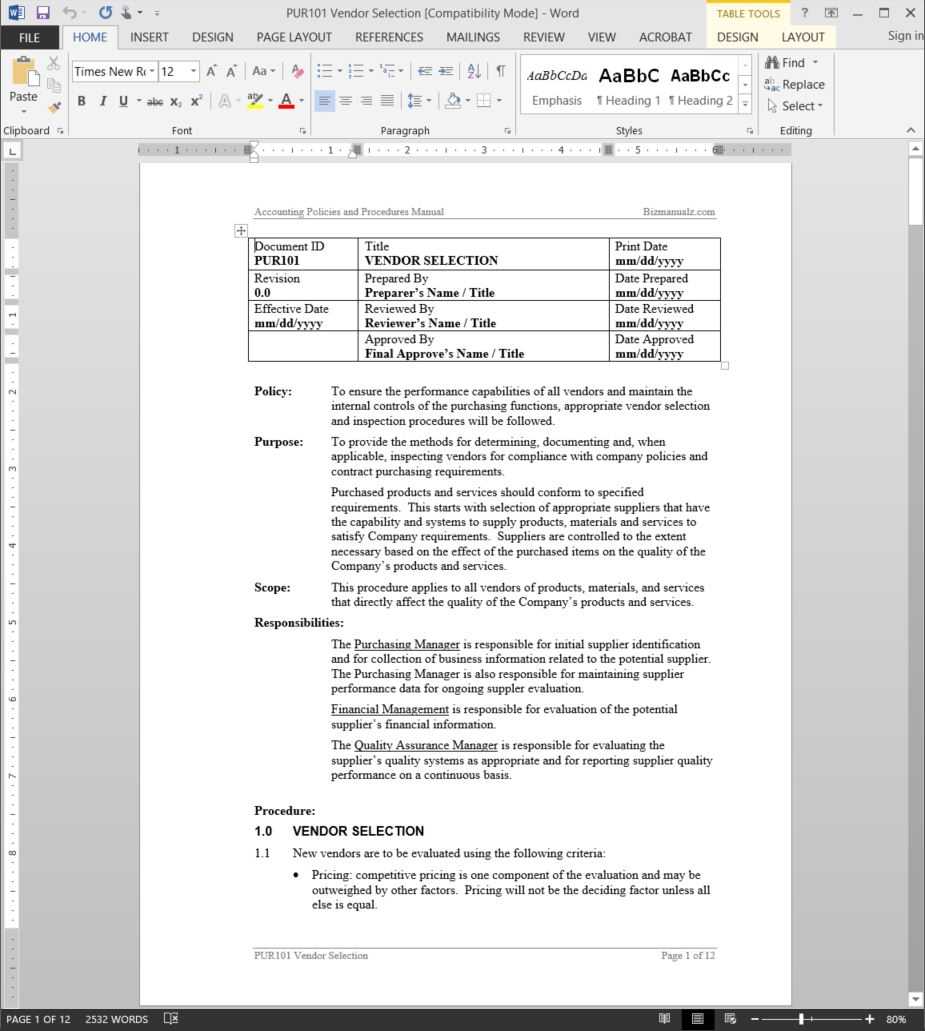 Procedure Template Microsoft – Zohre.horizonconsulting.co In Procedure Manual Template Word Free